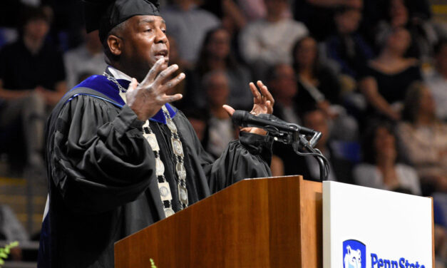 Darrell Williams addresses Smeal grads at commencement.